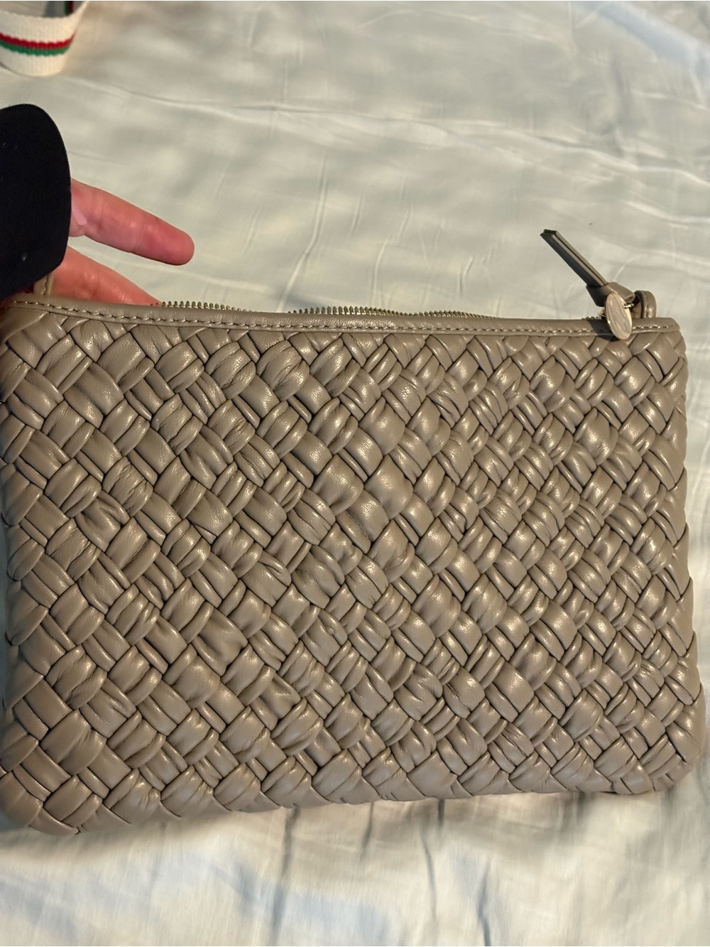Clare V. Puffy Woven Leather Clutch with tabs in Dove - Picture 13 of 14